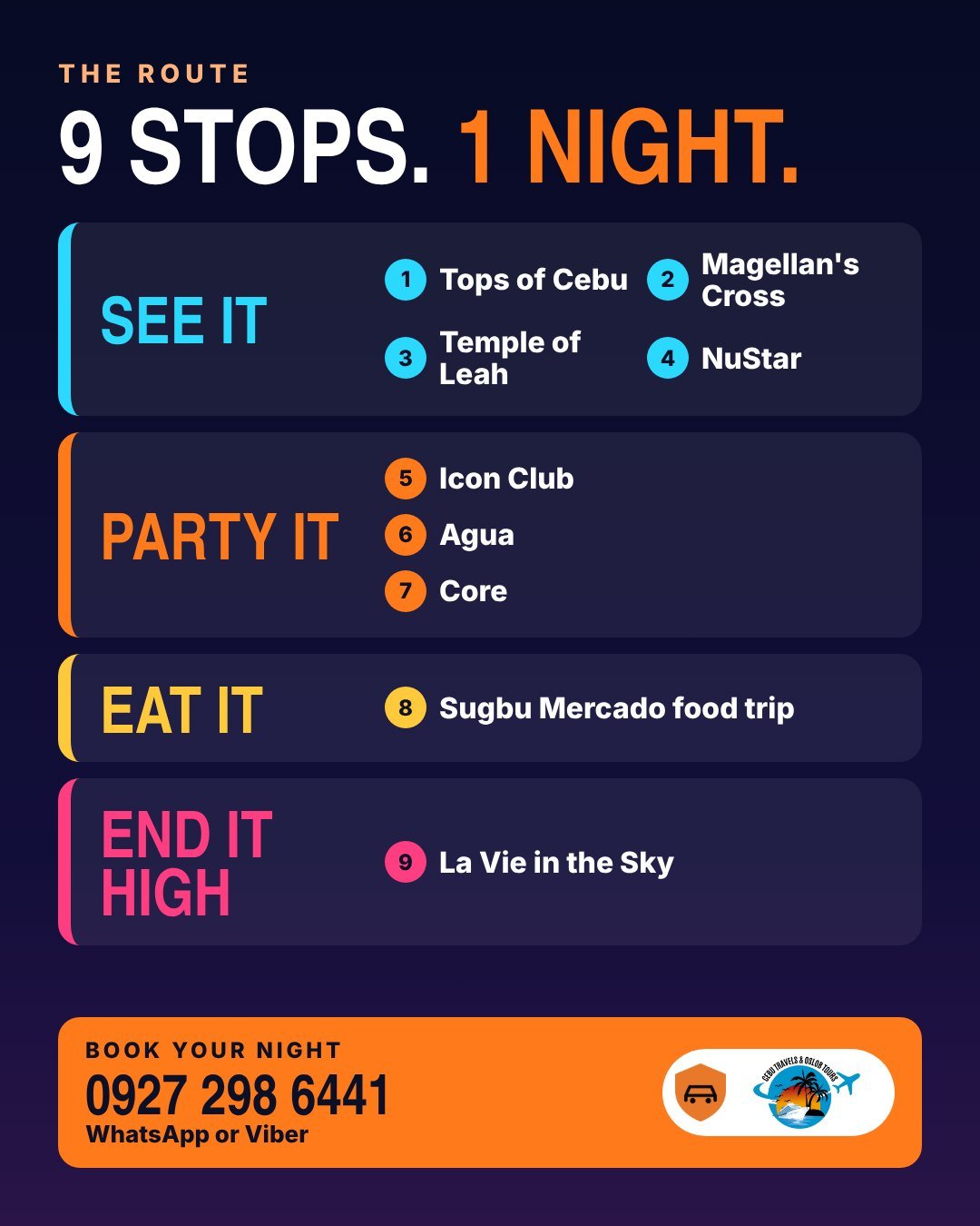 Cebu City Night Tour brochure - 9-stop route